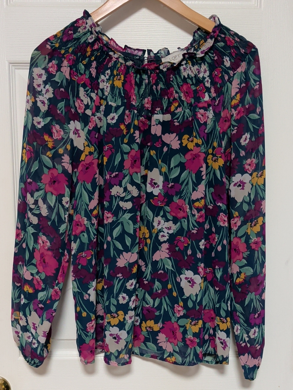 2 For $20 LOFT Floral Blouse in Navy, Magenta & Green